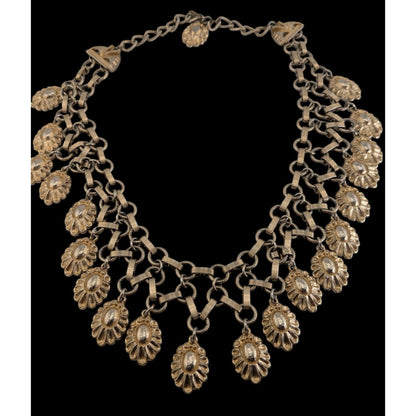 Vintage Boho Floral Metal Gold Silver Tone Bib Necklace 13 Inch