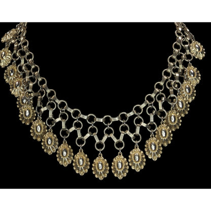 Vintage Boho Floral Metal Gold Silver Tone Bib Necklace 13 Inch