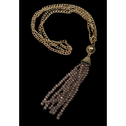 Elegant Glass Beaded Gold Tone Tassel Necklace