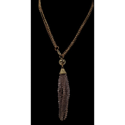 Elegant Glass Beaded Gold Tone Tassel Necklace