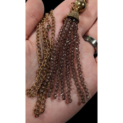 Elegant Glass Beaded Gold Tone Tassel Necklace