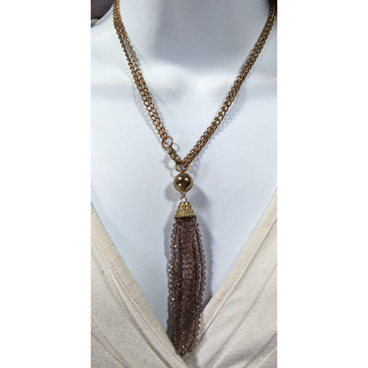 Elegant Glass Beaded Gold Tone Tassel Necklace