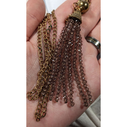 Elegant Glass Beaded Gold Tone Tassel Necklace