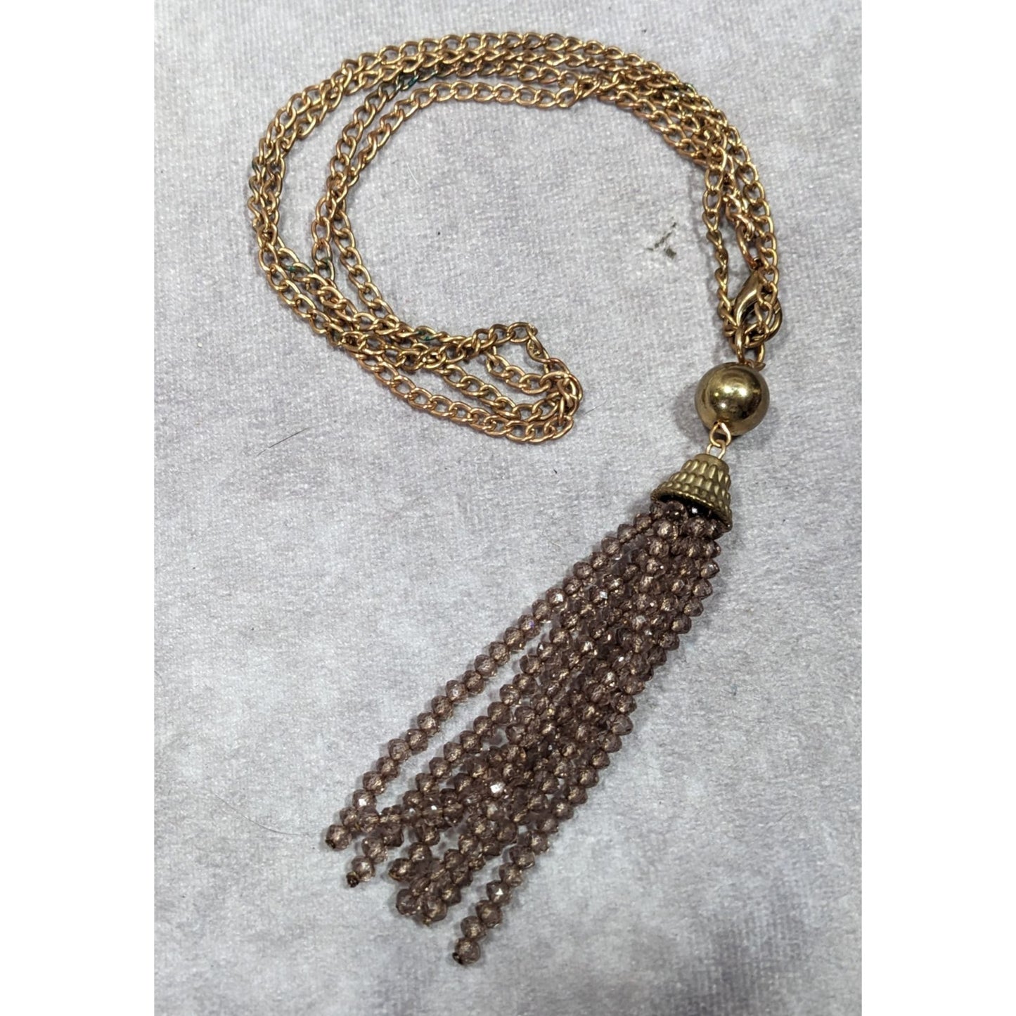 Elegant Glass Beaded Gold Tone Tassel Necklace