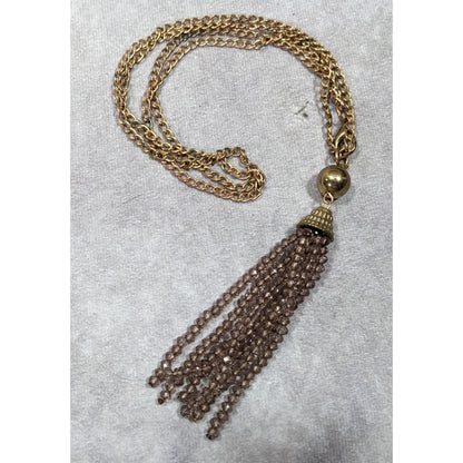 Elegant Glass Beaded Gold Tone Tassel Necklace