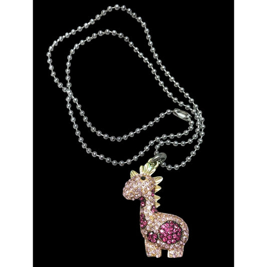 Pink Rhinestone Dinosaur Pendant Necklace With Silver Ball Chain