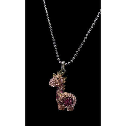 Pink Rhinestone Dinosaur Pendant Necklace With Silver Ball Chain