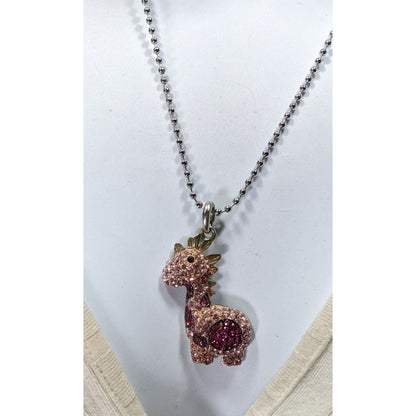 Pink Rhinestone Dinosaur Pendant Necklace With Silver Ball Chain