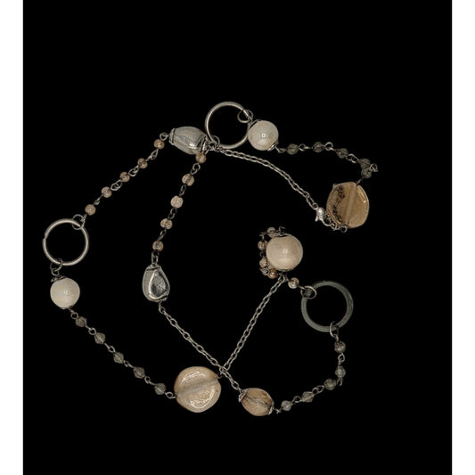 Y2K Style Cream Tone Glass Beaded Station Necklace