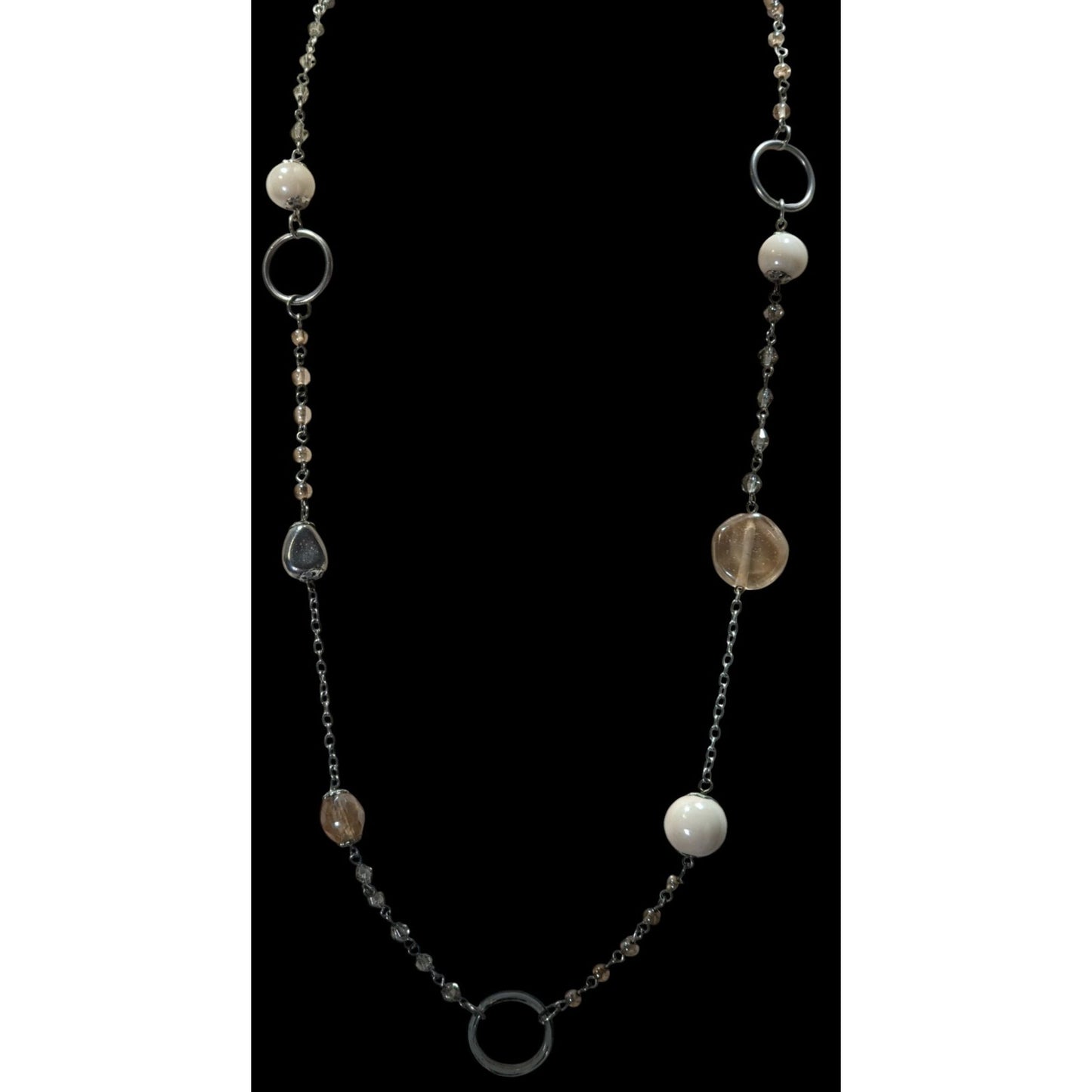 Y2K Style Cream Tone Glass Beaded Station Necklace