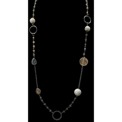 Y2K Style Cream Tone Glass Beaded Station Necklace