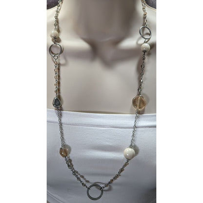 Y2K Style Cream Tone Glass Beaded Station Necklace
