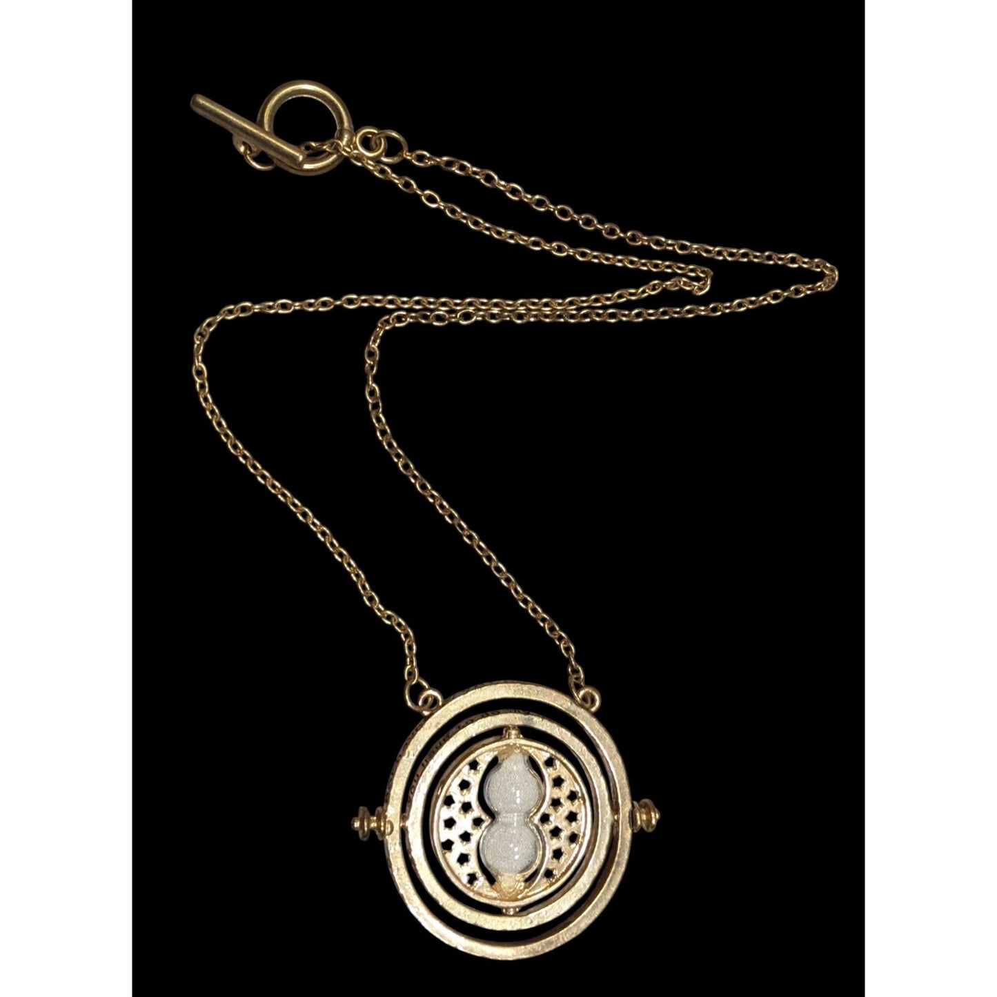 Whimsical Fantasy Engraved Hourglass Gyroscope Pendant Necklace