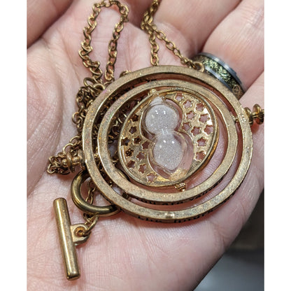 Whimsical Fantasy Engraved Hourglass Gyroscope Pendant Necklace
