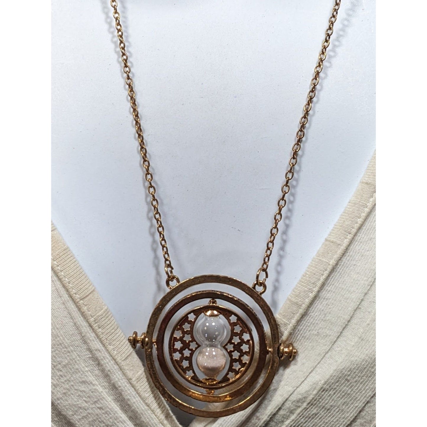 Whimsical Fantasy Engraved Hourglass Gyroscope Pendant Necklace