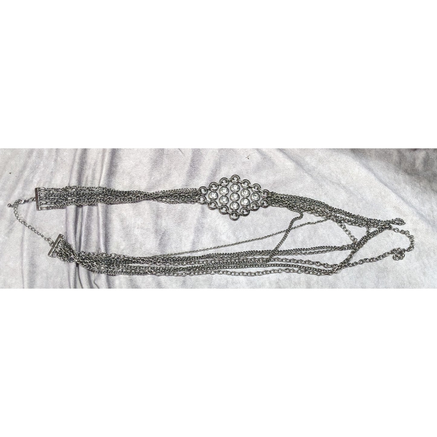 Glam Goth Metal Layered Chain Necklace With Rhinestone Accents