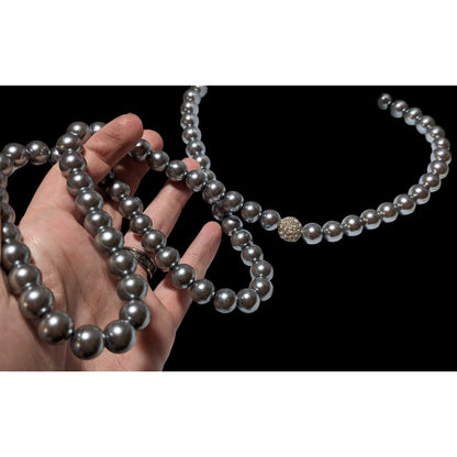 Glam Opera Silver Faux Pearl Beaded Necklace