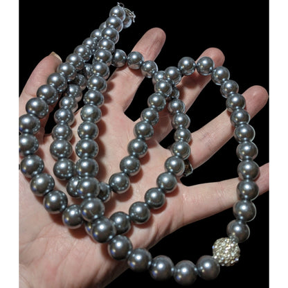 Glam Opera Silver Faux Pearl Beaded Necklace