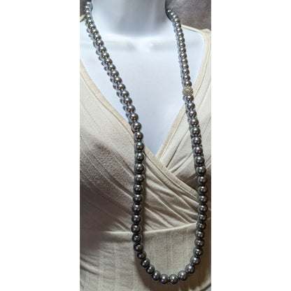 Glam Opera Silver Faux Pearl Beaded Necklace