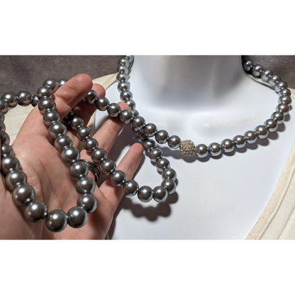 Glam Opera Silver Faux Pearl Beaded Necklace