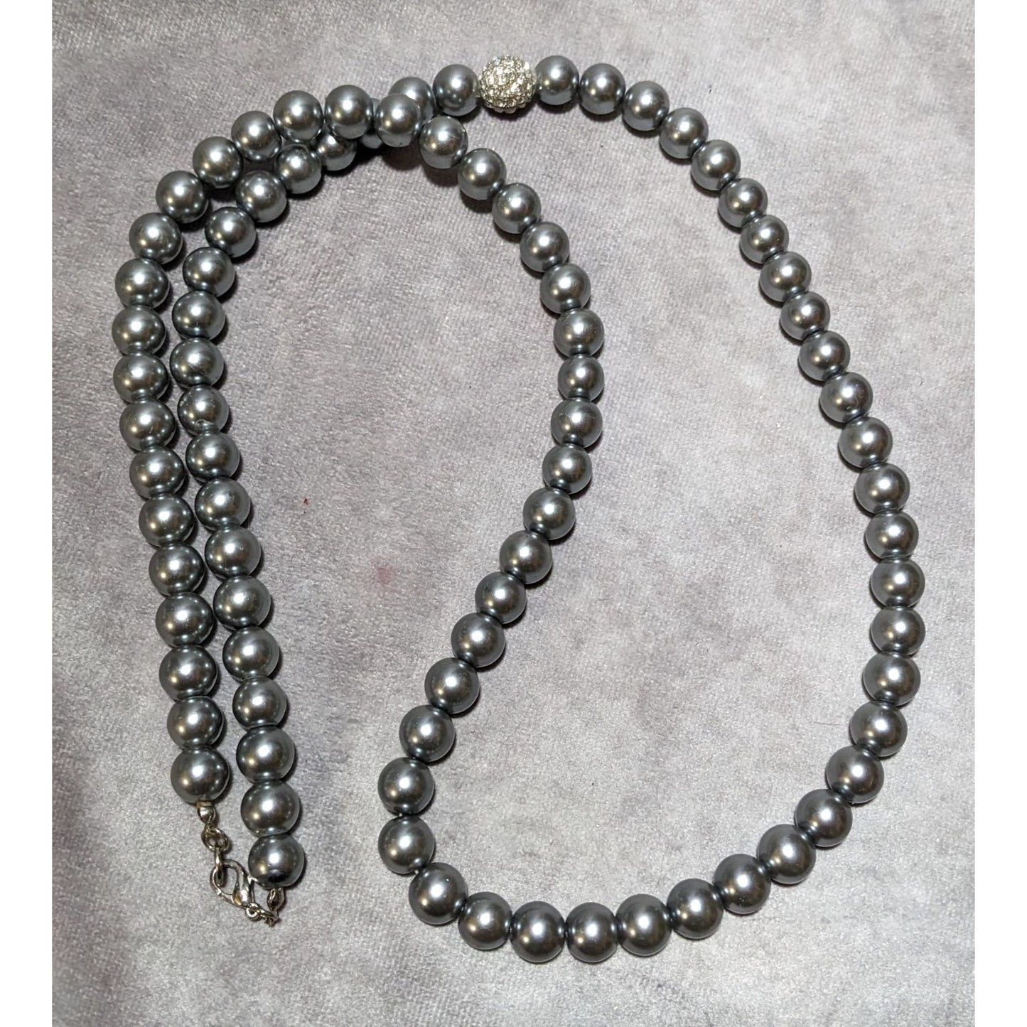 Glam Opera Silver Faux Pearl Beaded Necklace