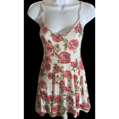 Forever 21 Floral Skater Dress Red White Spaghetti Strap Romantic