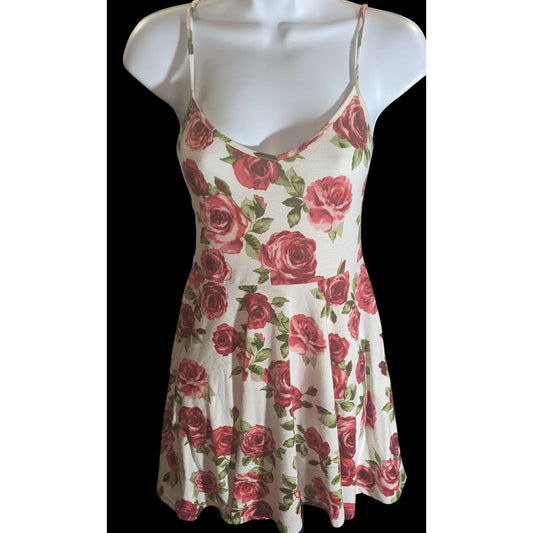 Forever 21 Floral Skater Dress Red White Spaghetti Strap Romantic