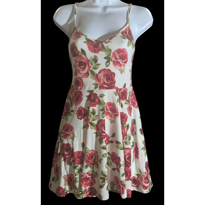 Forever 21 Floral Skater Dress Red White Spaghetti Strap Romantic