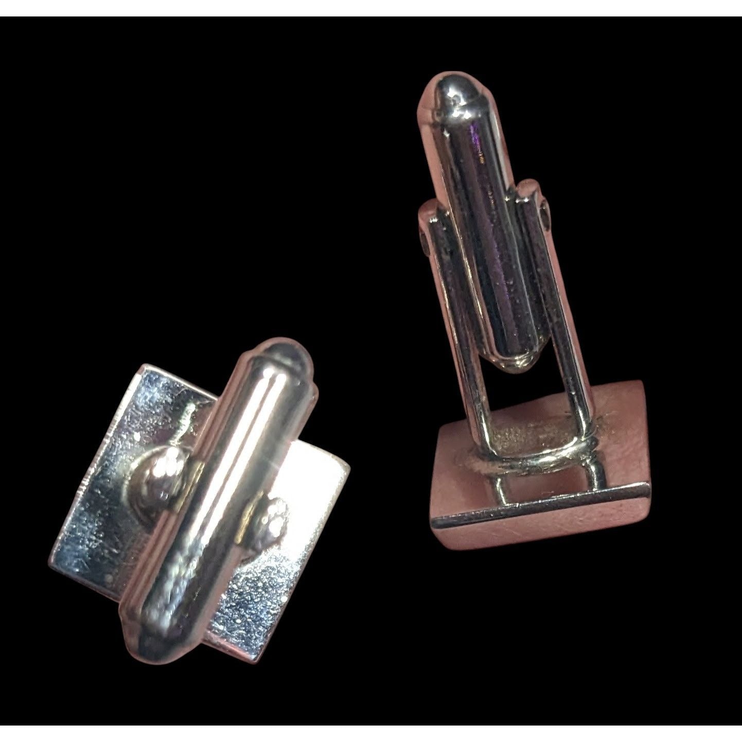 Vintage Square Silver Tone Cufflinks With Blue Gem Accents