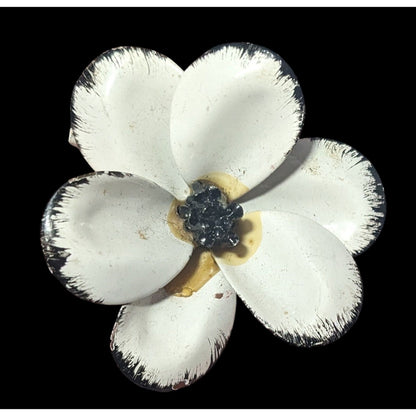 Vintage Metal Black And White Floral Brooch