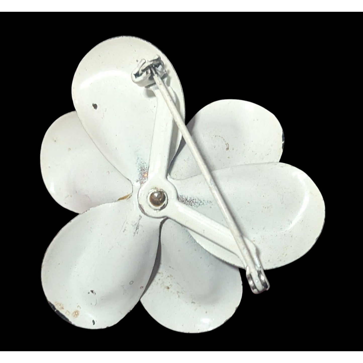 Vintage Metal Black And White Floral Brooch