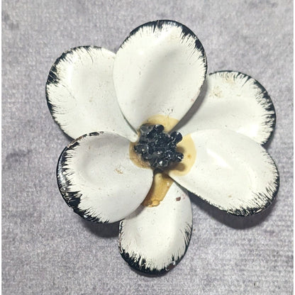 Vintage Metal Black And White Floral Brooch