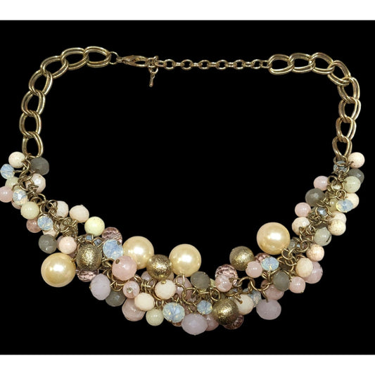 Retro Coquette Glam Pastel Beaded Cluster Necklace