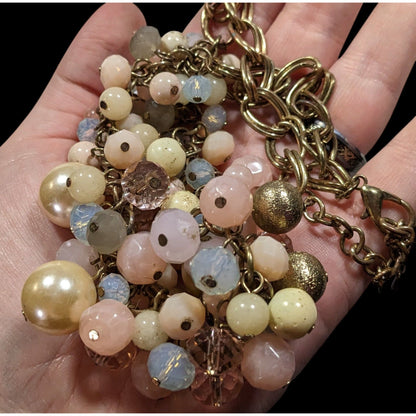 Retro Coquette Glam Pastel Beaded Cluster Necklace