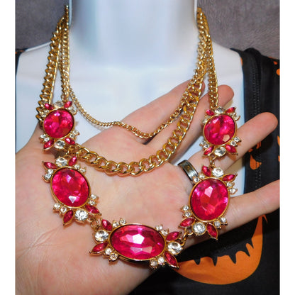 Vintage Glam Magenta And Gold Tone Statement Necklace