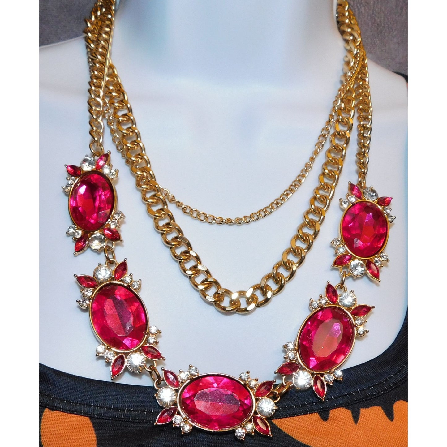 Vintage Glam Magenta And Gold Tone Statement Necklace