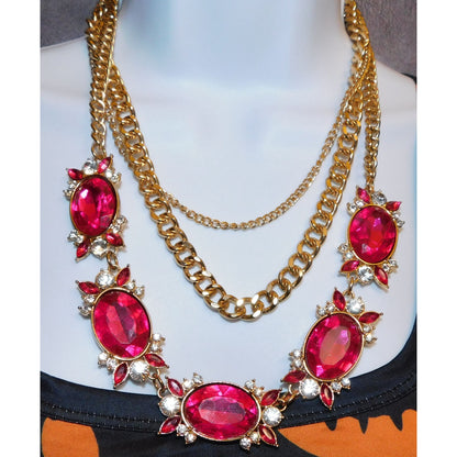 Vintage Glam Magenta And Gold Tone Statement Necklace