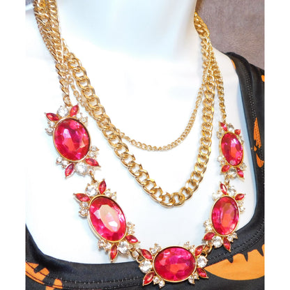 Vintage Glam Magenta And Gold Tone Statement Necklace