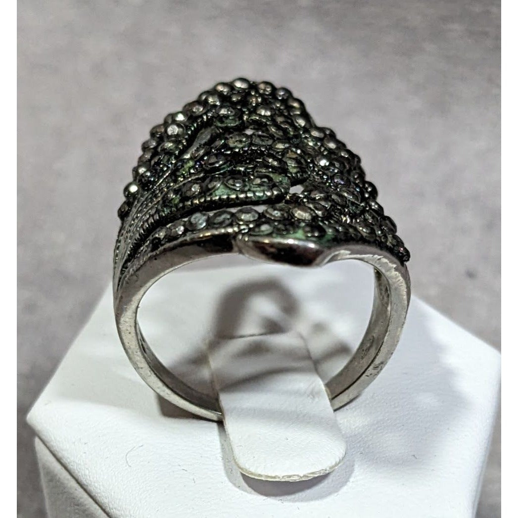 Gothic Whimsical Art Nouveau Silver Tone Ring Size 9