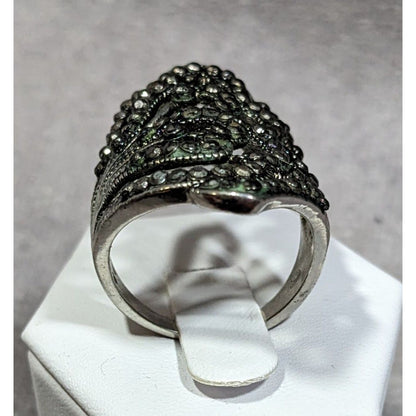 Gothic Whimsical Art Nouveau Silver Tone Ring Size 9