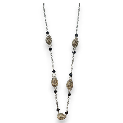 Glam Goth Knot Metal Black Silver Tone Necklace 34 Inch Preowned