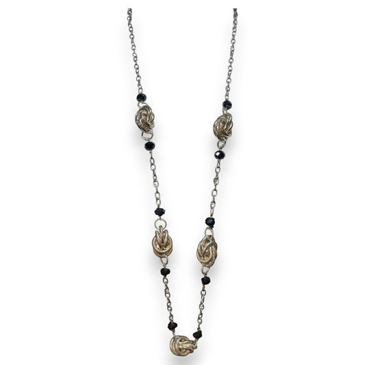 Glam Goth Knot Metal Black Silver Tone Necklace 34 Inch Preowned