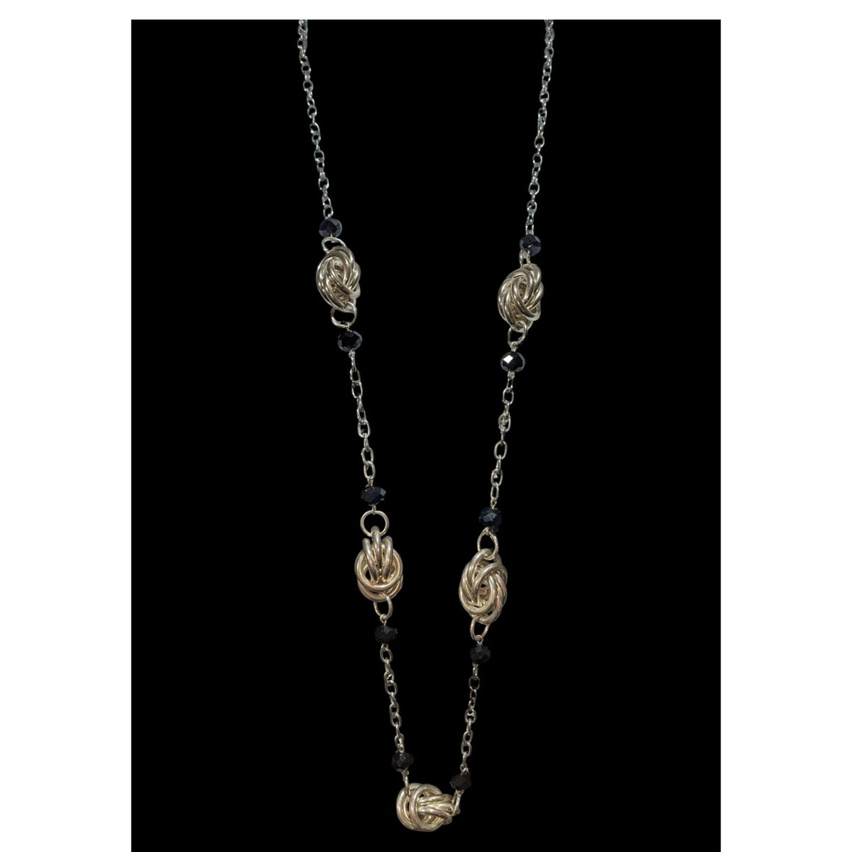 Glam Goth Knot Metal Black Silver Tone Necklace 34 Inch Preowned
