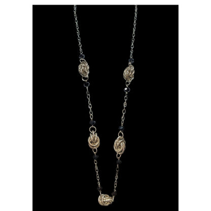 Glam Goth Knot Metal Black Silver Tone Necklace 34 Inch Preowned