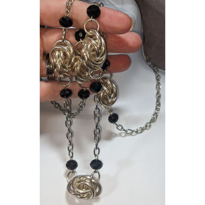 Glam Goth Knot Metal Black Silver Tone Necklace 34 Inch Preowned