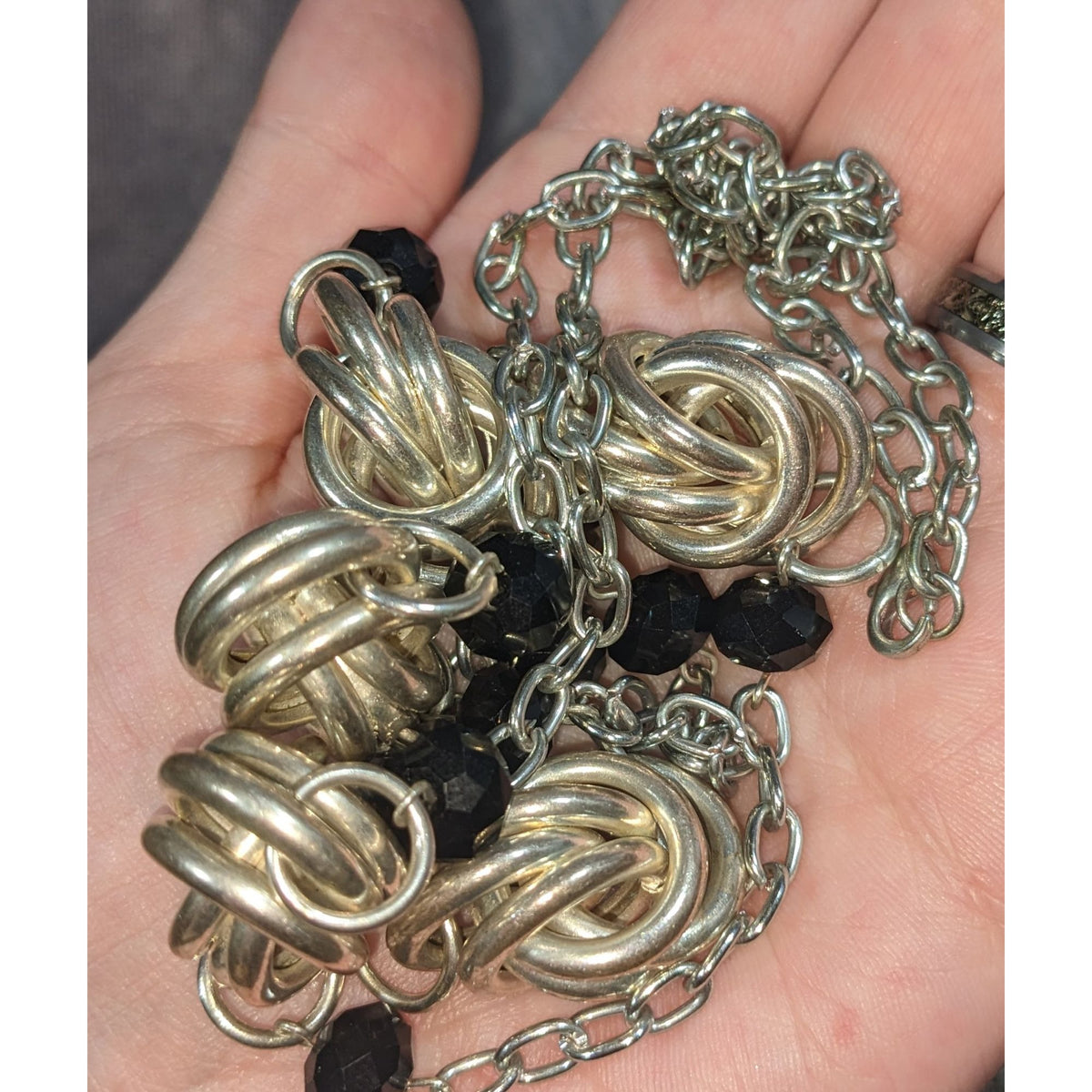 Glam Goth Knot Metal Black Silver Tone Necklace 34 Inch Preowned