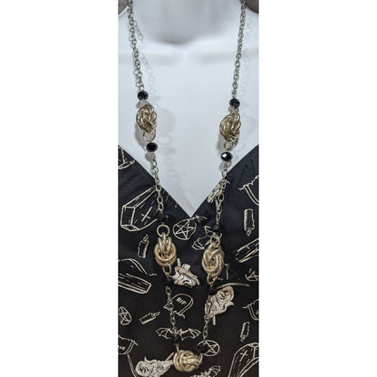 Glam Goth Knot Metal Black Silver Tone Necklace 34 Inch Preowned