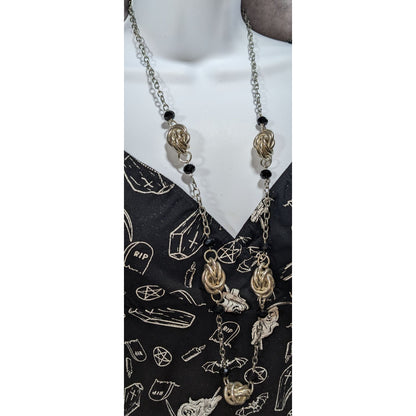 Glam Goth Knot Metal Black Silver Tone Necklace 34 Inch Preowned