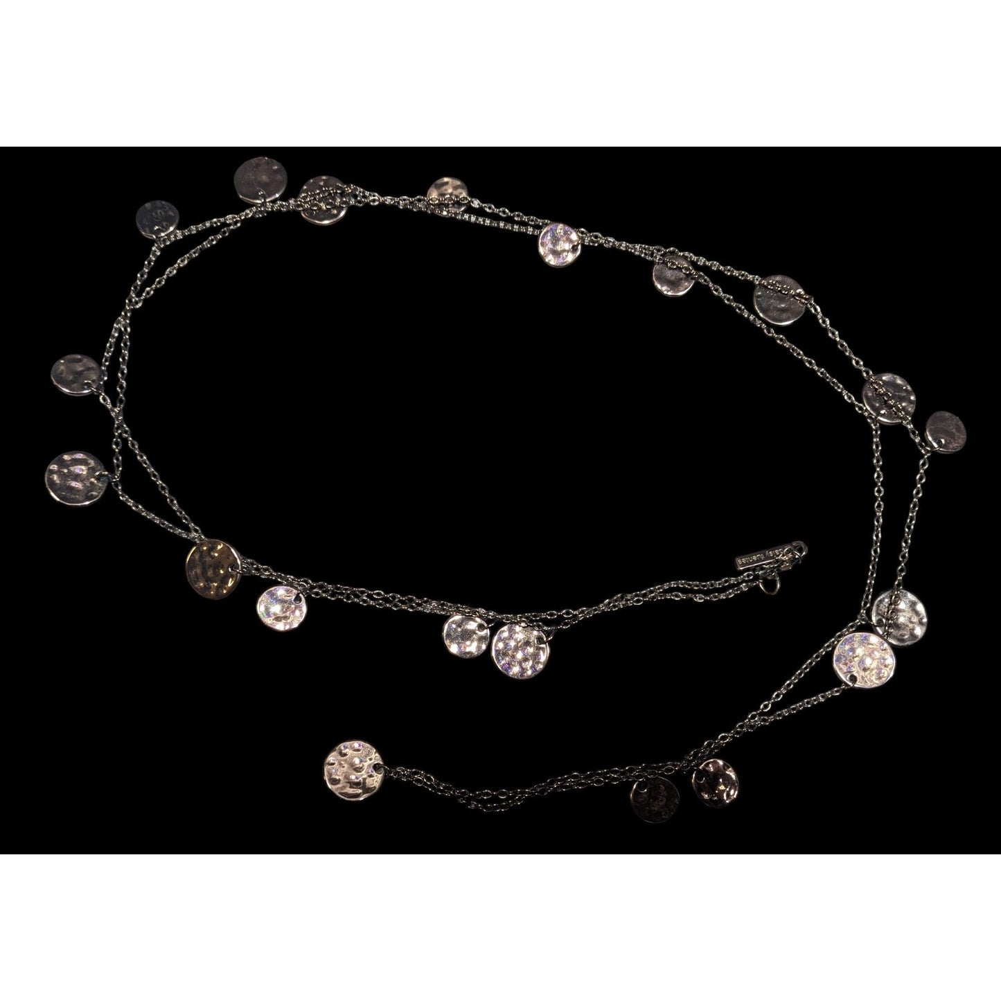 Daisy Fuentes Bronze Tone Hammered Disc Opera Length Charm Necklace