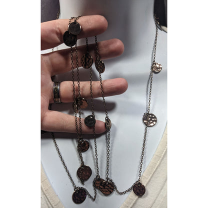 Daisy Fuentes Bronze Tone Hammered Disc Opera Length Charm Necklace